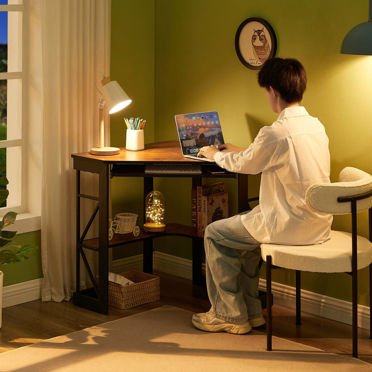 Corner Computer Desk with Keyboard Tray Dark Brown K363527