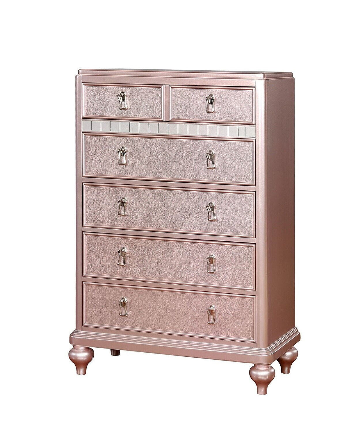 Rose Gold Twin Size Bed 6pc Set Dresser Mirror Nightstand Chest J68673