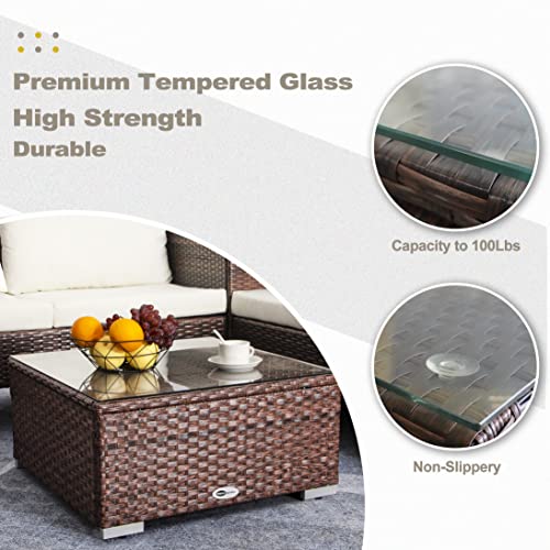 Outdoor Wicker Coffee Table with Glass Top, 25.2in Mixed Brown S68689