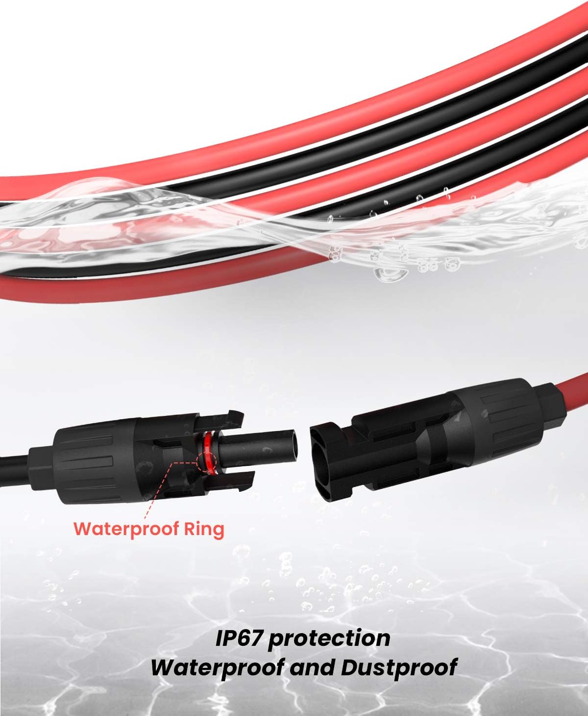 100Feet 10AWG Solar Extension Cable with Female and Male Connector L197481