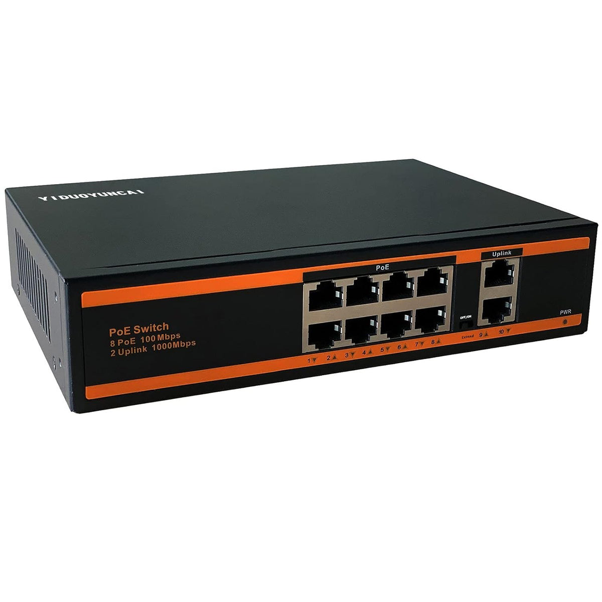 10 Ports Ethernet PoE Switch 8 Port 100Mbps PoE+ 2 UpLink 1000Mbps Metal Fanless Unmanaged Pack of 2 R324