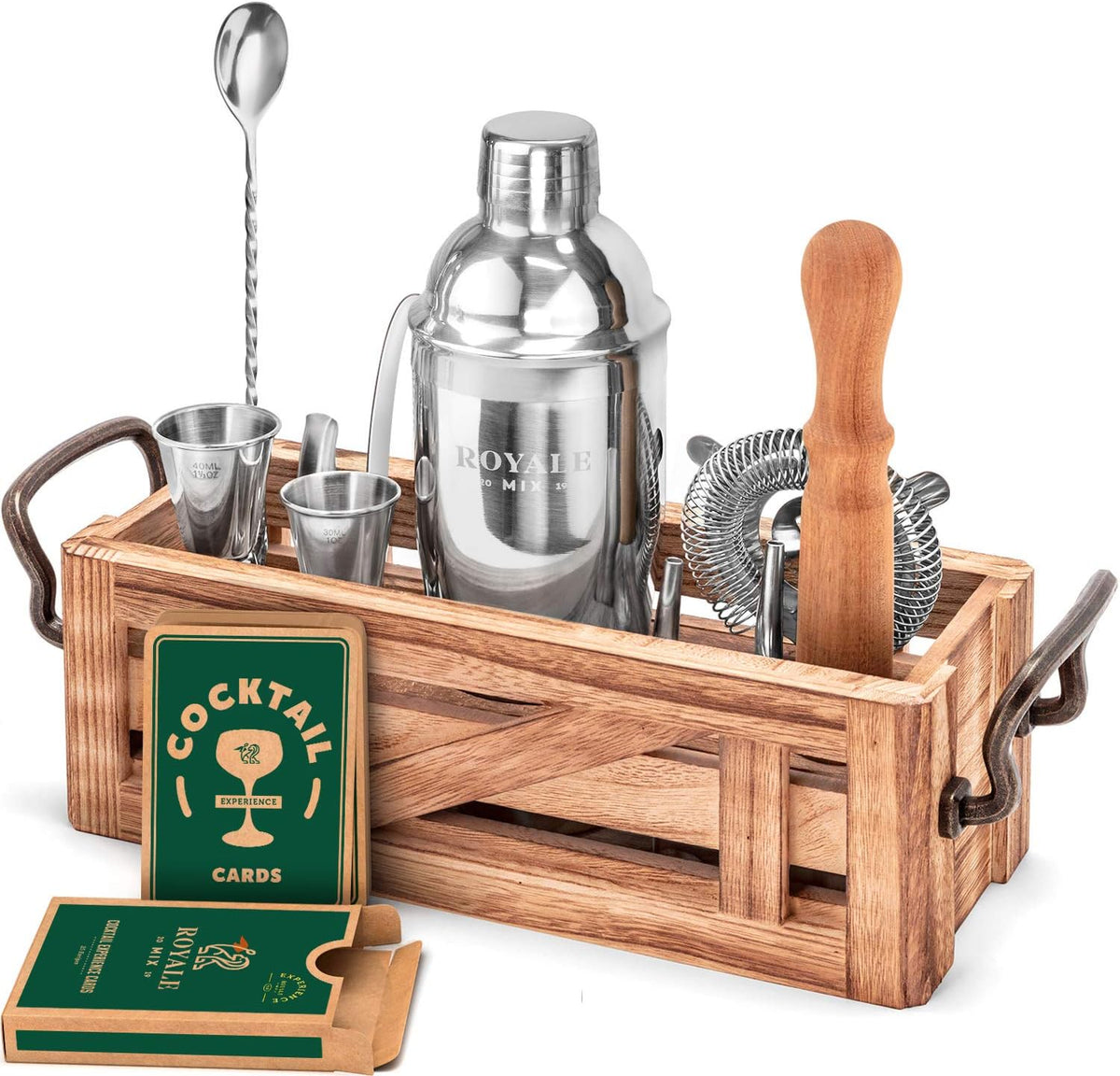 12 Piece Stainless Steel Bartender Kit with Wooden Stand R8236