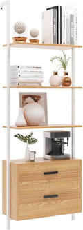 Wall-Mounted 4-Tier Ladder Shelf with Cabinet and 2 Drawers G178307