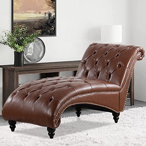 Brown Leather Lounge Chair with Nailhead Trim D1226