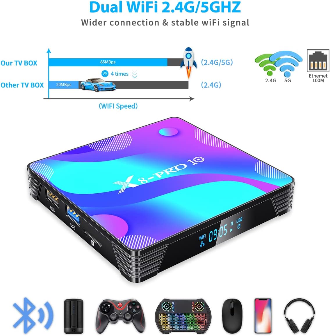 Android 11.0 TV Box 4GB RAM 64GB ROM Quad-Core 4K Pack of 2 G778188