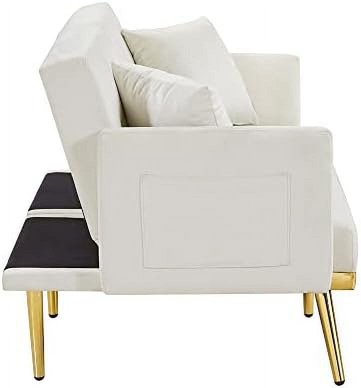 Velvet Futon Sofa Bed with Adjustable Armrests and Backrests Z48203