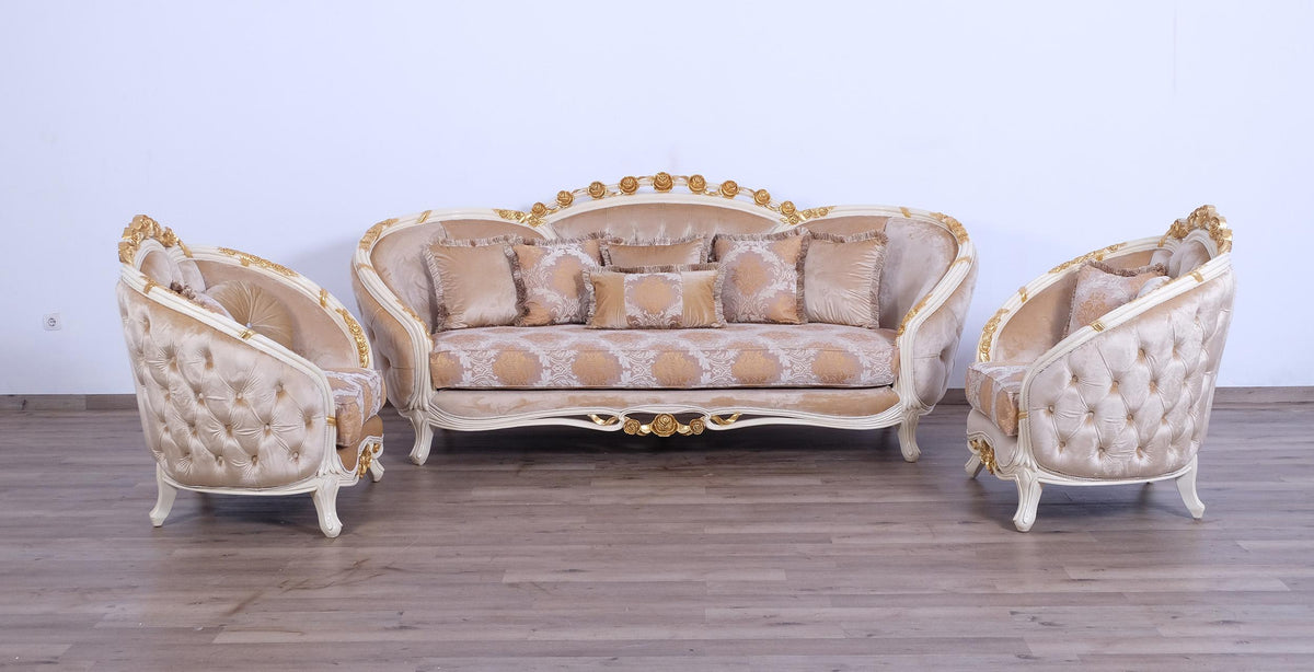 Beige & Gold Wood Trim Sofa Set W271