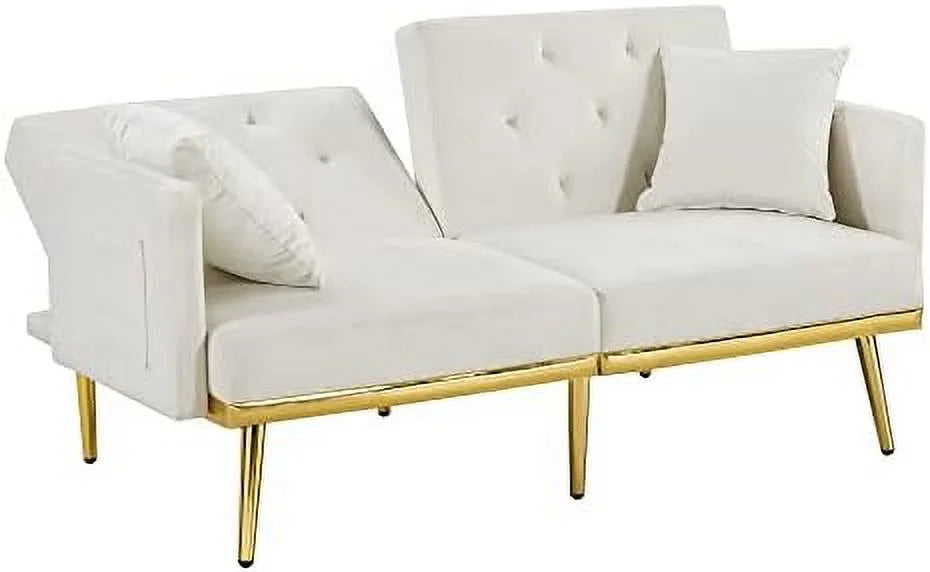 Velvet Futon Sofa Bed with Adjustable Armrests and Backrests Z48203