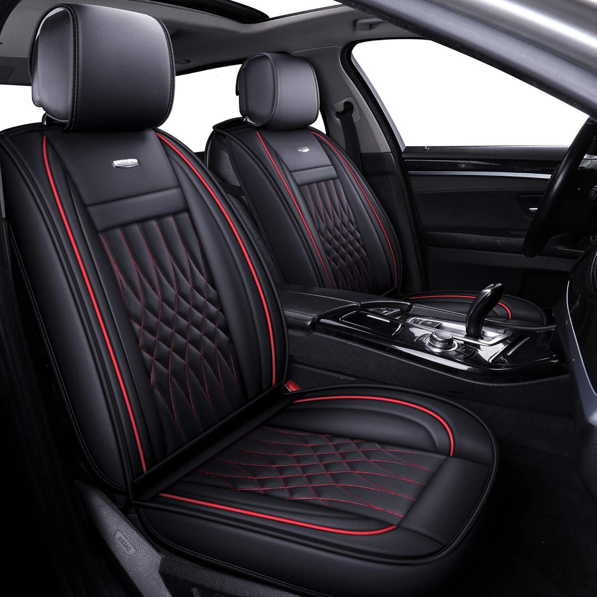 2 pc Black & Red Auto Car Seat Covers J57087