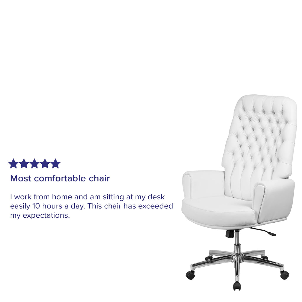 White High Back Tufted Faux Leather Swivel Office Chair L2380