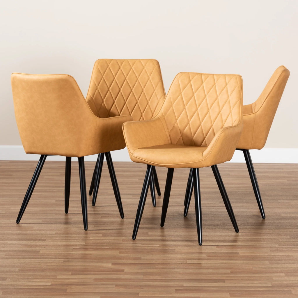 Tan Faux Leather 4-Piece Dining Chair Set Y338