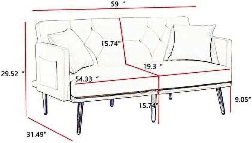 Velvet Futon Sofa Bed with Adjustable Armrests and Backrests Z48203