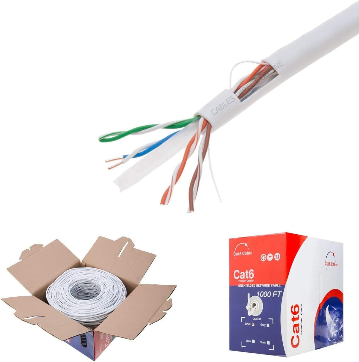 CAT6 1000FT CMP Cable Black Solid 23 AWG Networking Wire I441660