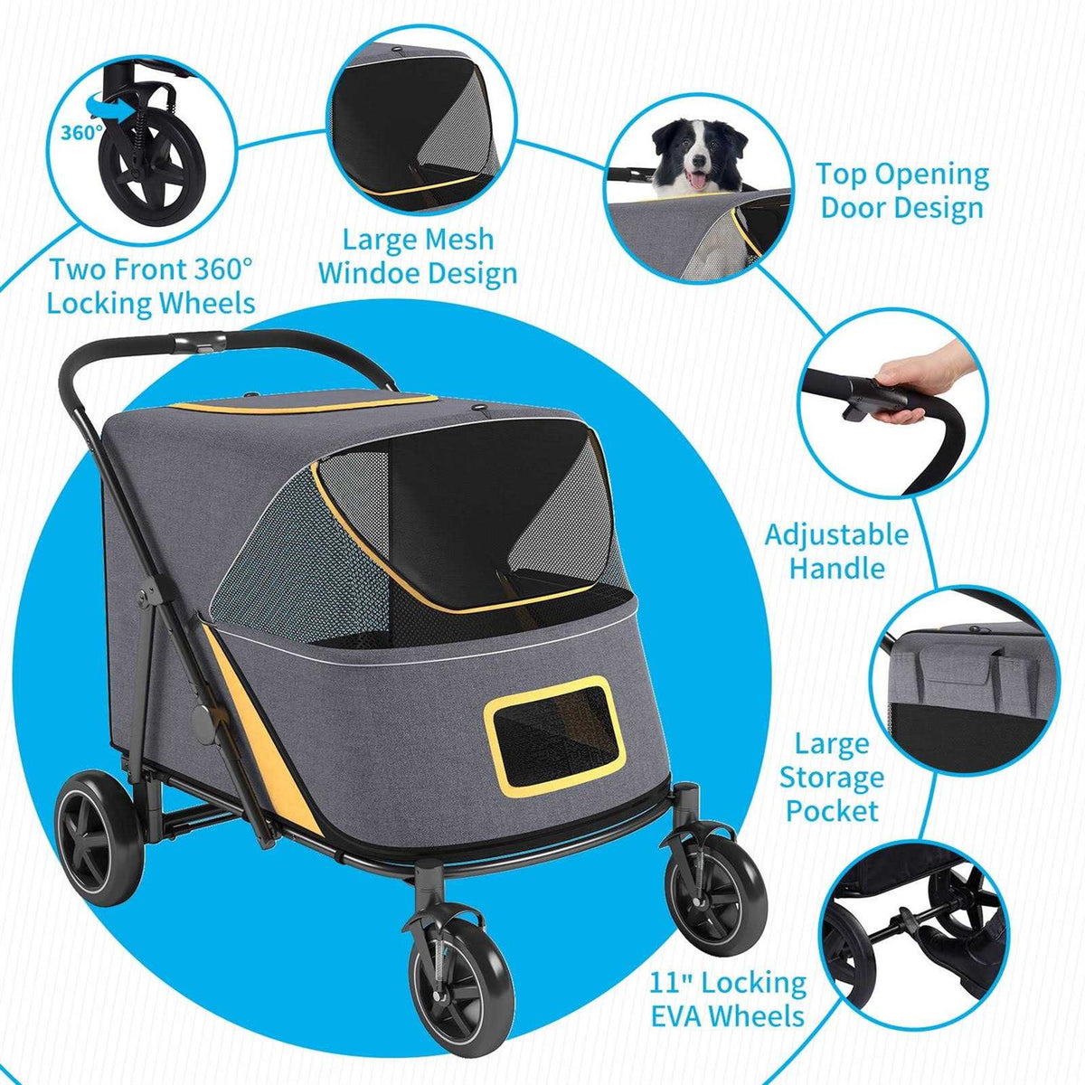 Pet Stroller with Brakes and Storage Pocket Z610