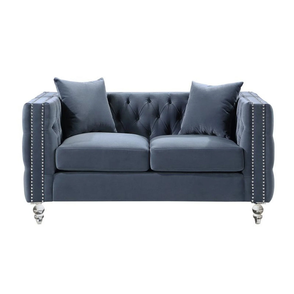 Dark Blue Velvet Tufted Loveseat Z689170