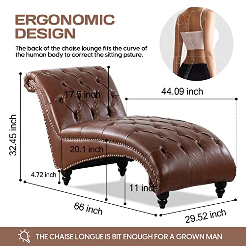 Brown Leather Lounge Chair with Nailhead Trim D1226