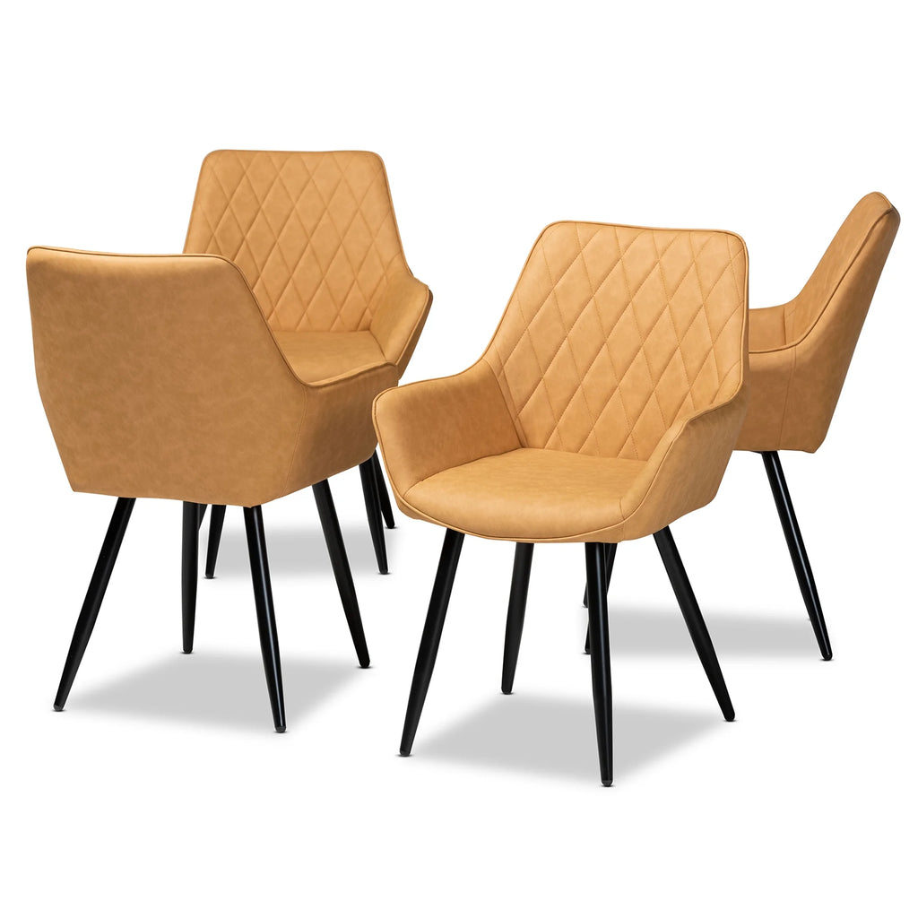 Tan Faux Leather 4-Piece Dining Chair Set Y338