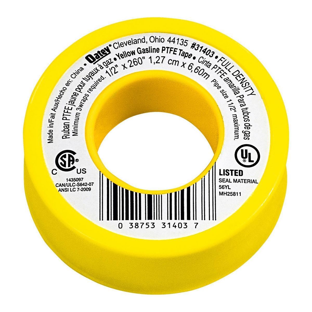 1/2 in. x 21-2/3 ft. Yellow PTFE Thread Seal Tape J253804
