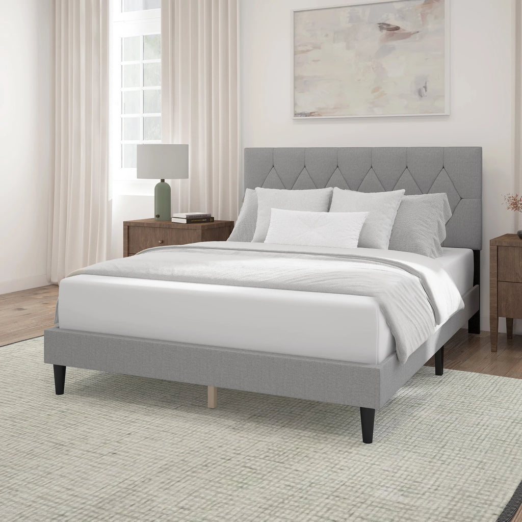 Gray Diamond Tufted Upholstered Queen Platform Bed G80474