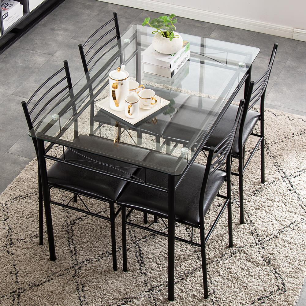 5 Piece Glass Dining Set with Metal Frame D290
