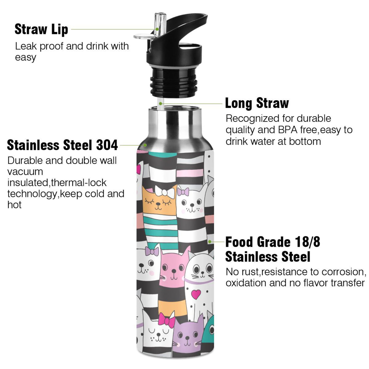 Stainless Steel Insulated Water Bottle with Straw Lid J1849