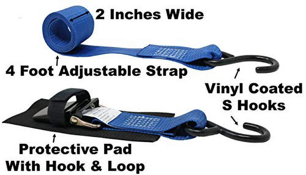 2 Pack 2 Inch x 4.5 Foot Quick Release Tie-Down with Protective Pad W534