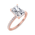 Moissanite Radiant Cut Lab Diamond Hidden Halo Engagement Ring with Pavé Band R7460