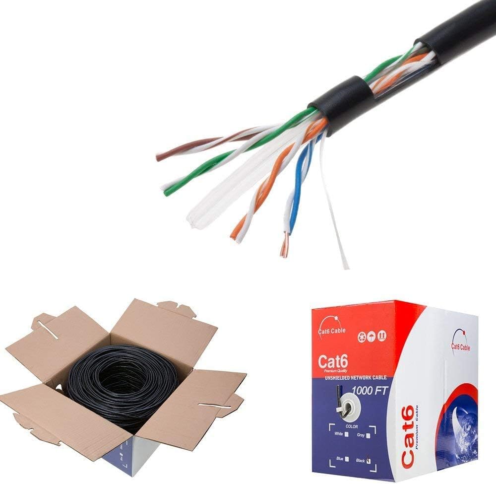 CAT6 1000FT CMP Cable Black Solid 23 AWG Networking Wire I441660