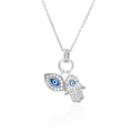 14K Gold Over Silver Simulated Diamond Evil Eye Hamsa Charm Pendant Necklace 18" S3988