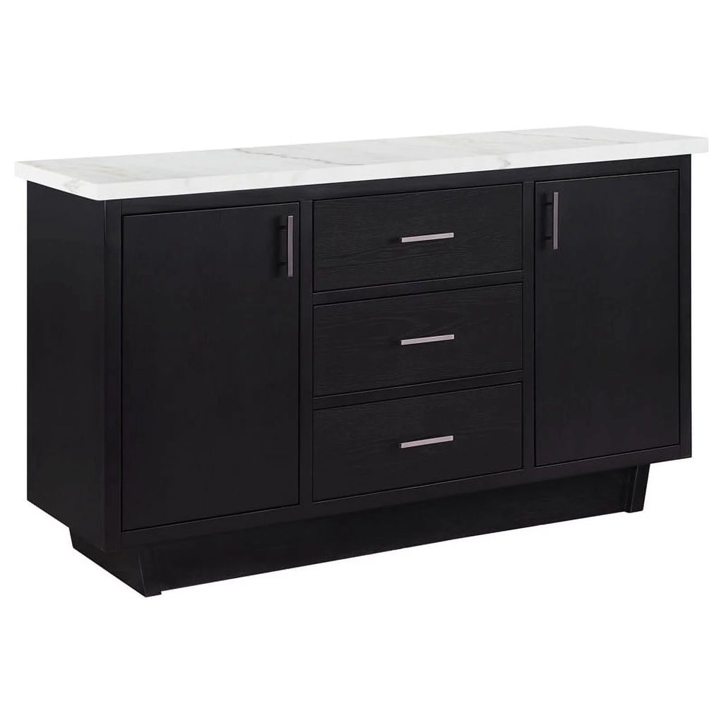 3 Drawer Marble Top Dining Sideboard Server White and Espresso E39870