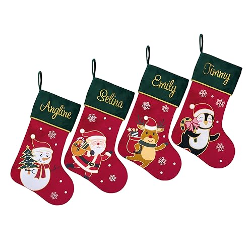 Red Velvet Penguin Christmas Stockings with Green Cuff Y20375