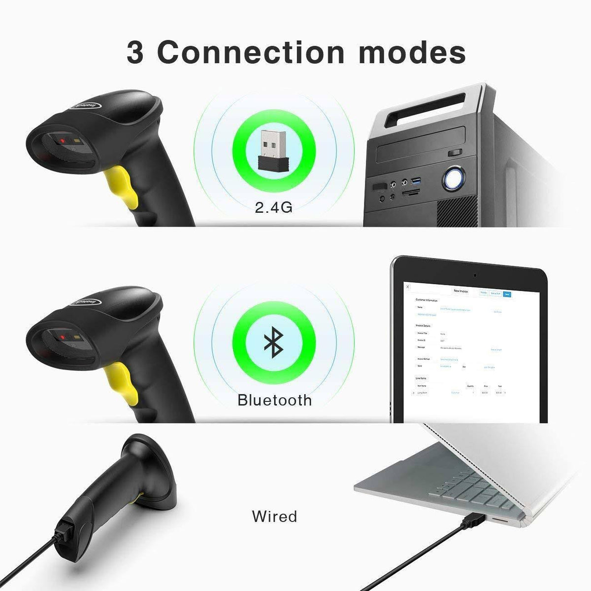 Black Wireless Bluetooth Barcode Scanner H407588
