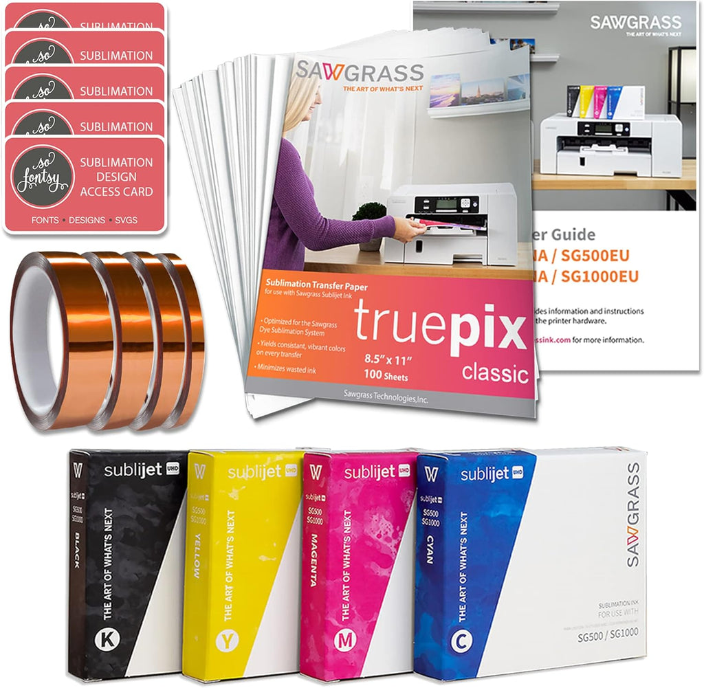 Sublimation Printer Starter Bundle with Inks, Mug Heat Press, Sublimation Paper, Tape, Blanks, Designs and Accessories W38738