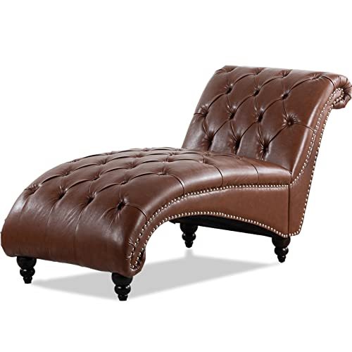 Brown Leather Lounge Chair with Nailhead Trim D1226