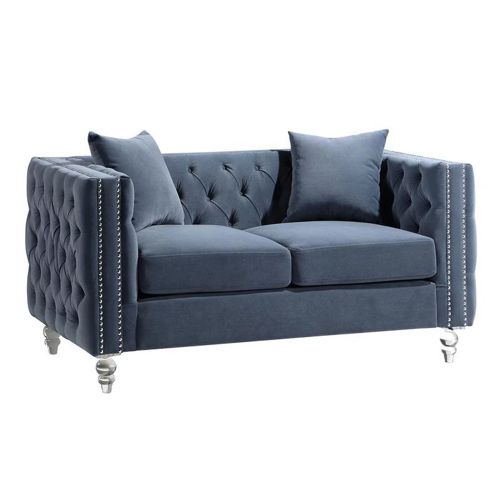 Dark Blue Velvet Tufted Loveseat Z689170