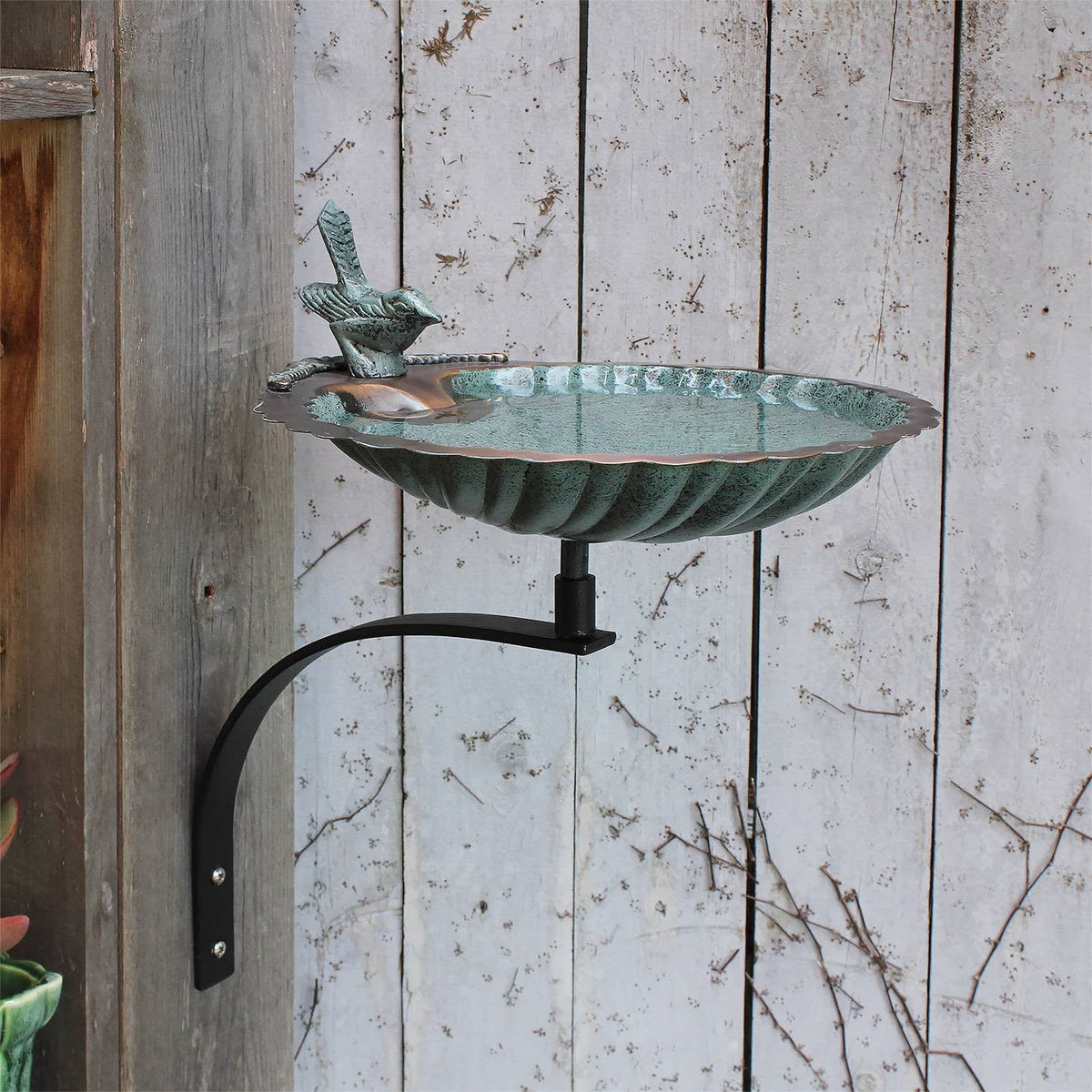 Scallop Shell Birdbath with Wall Mount Bracket S3326