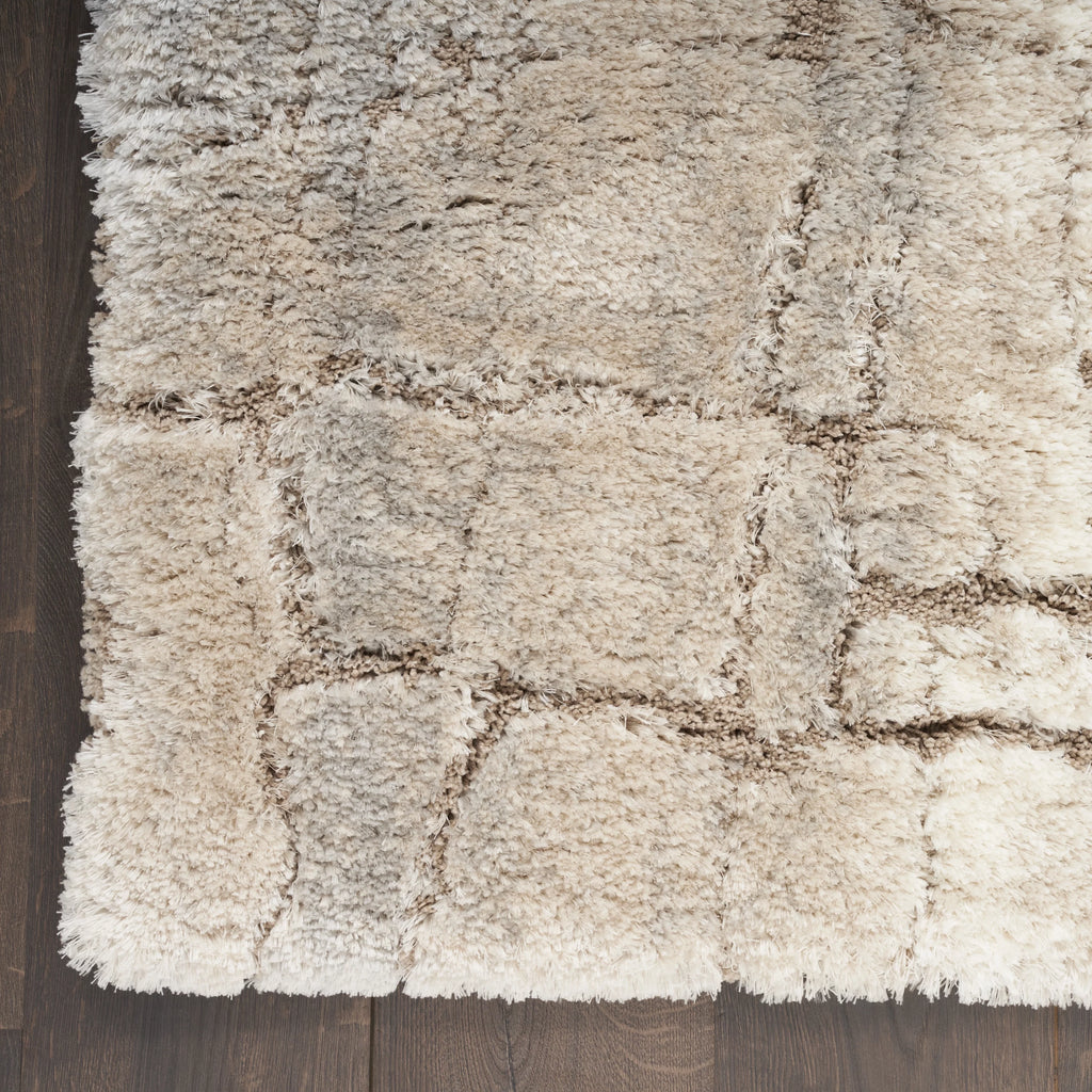 Ivory Beige Abstract Shag Area Rug 7'10" x 9'10" E513