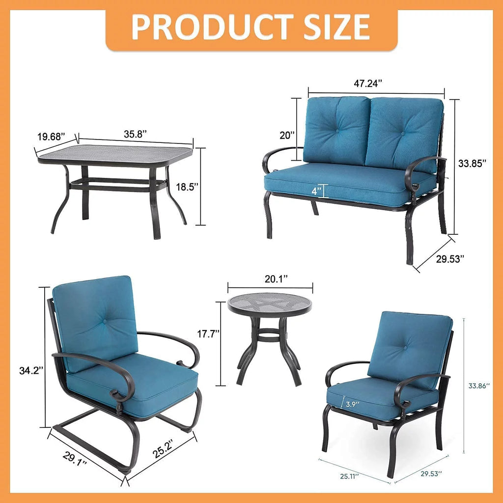 7-Piece Outdoor Metal Furniture Set Peacock Blue K230238
