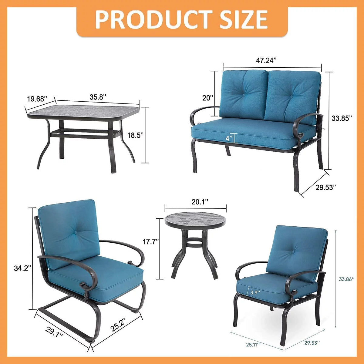 7-Piece Outdoor Metal Furniture Set Peacock Blue K230238