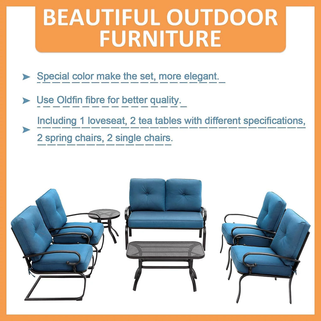7-Piece Outdoor Metal Furniture Set Peacock Blue K230238