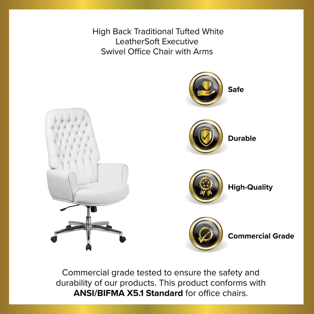 White High Back Tufted Faux Leather Swivel Office Chair L2380