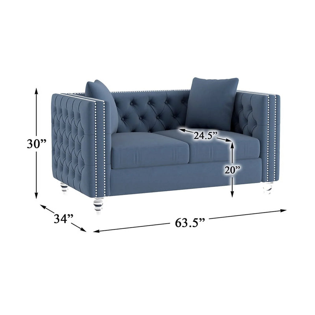 Dark Blue Velvet Tufted Loveseat Z689170