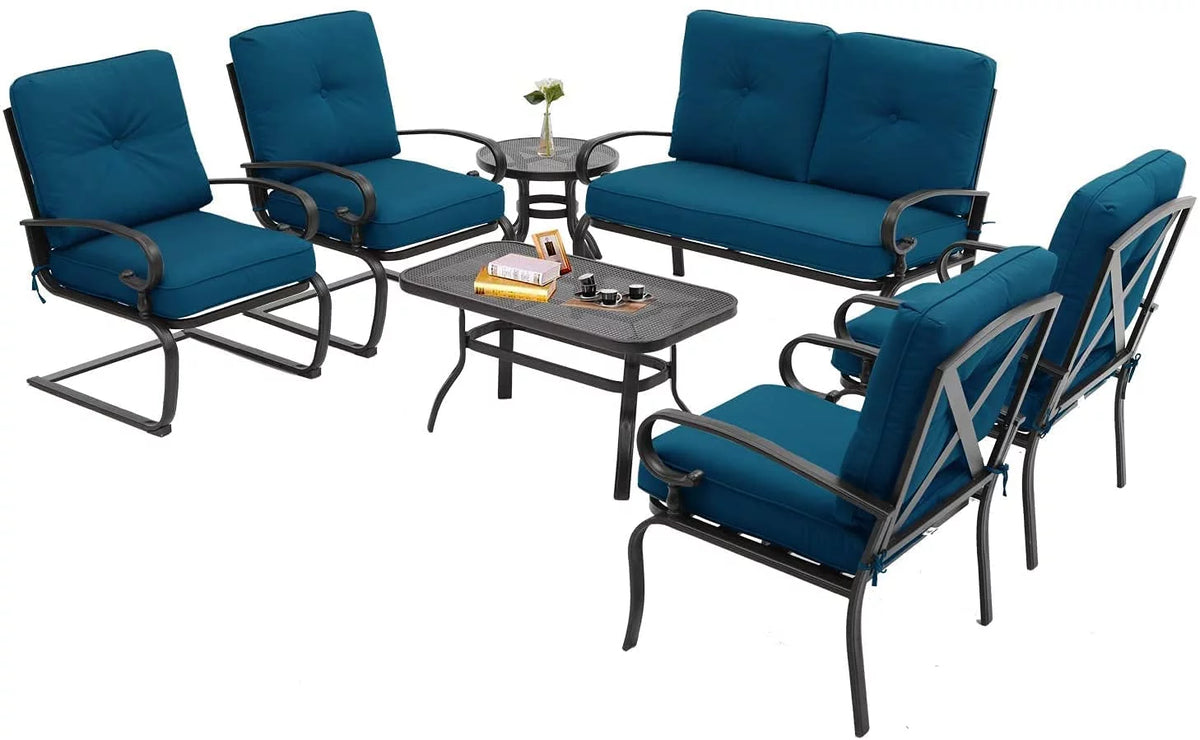 7-Piece Outdoor Metal Furniture Set Peacock Blue K230238