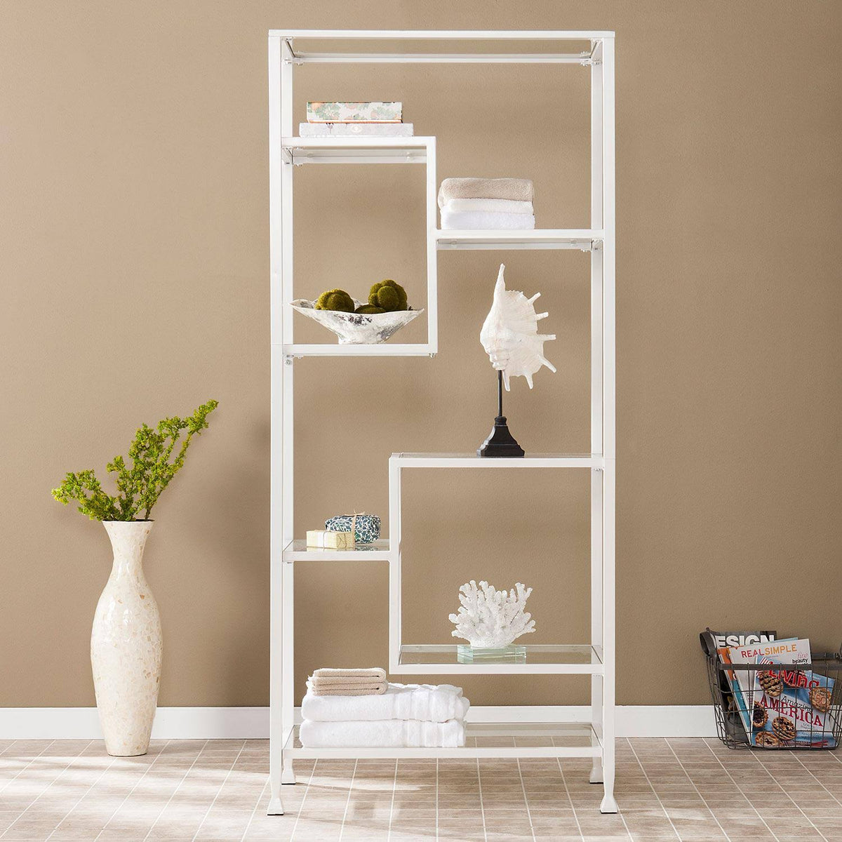 White Asymmetrical Bookcase V553