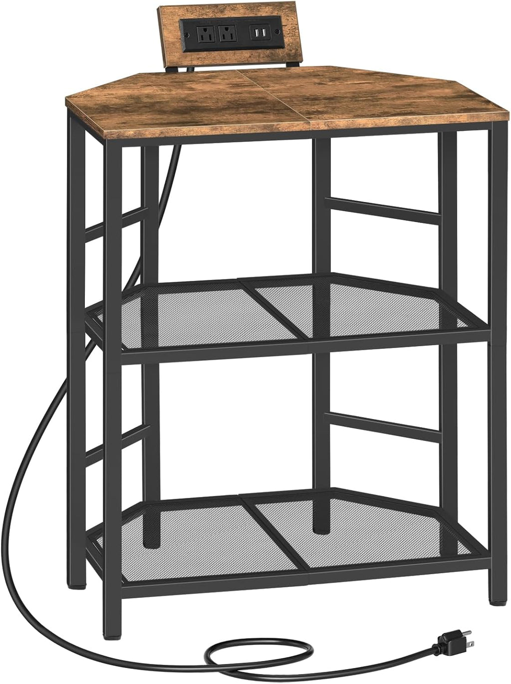 Rustic Brown 3-Tier Metal Frame Printer Stand with Storage Shelf X4971