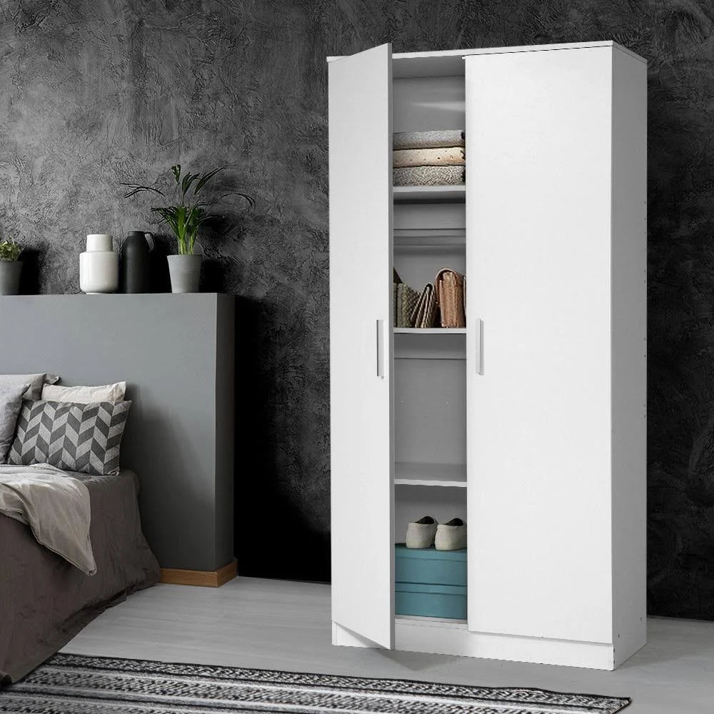 White 2 Door 180cm Wardrobe Closet Storage Cabinet I33086