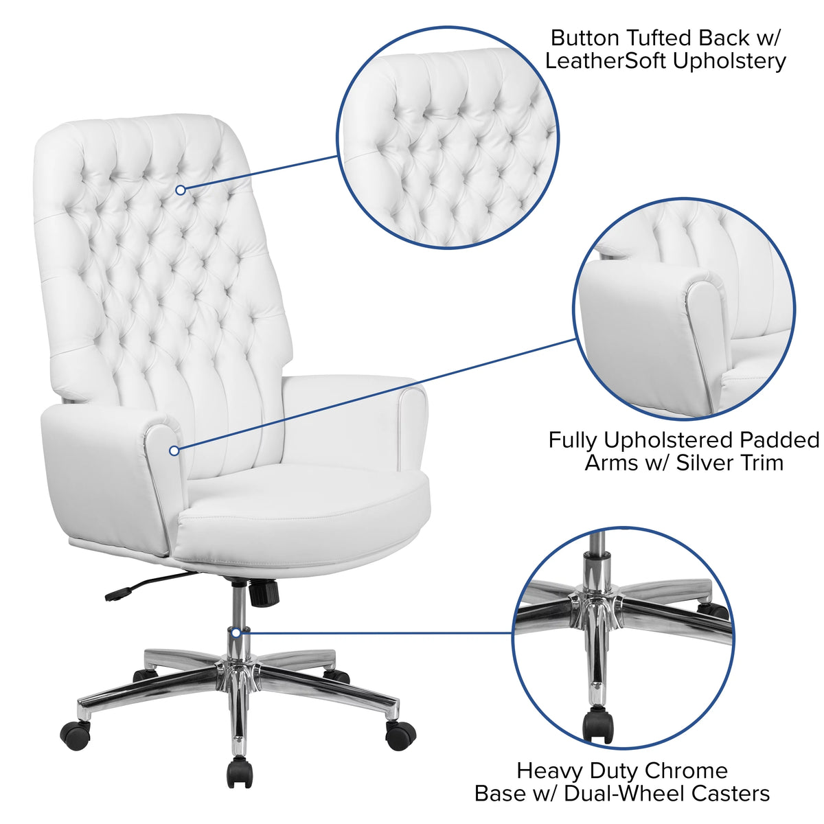 White High Back Tufted Faux Leather Swivel Office Chair L2380