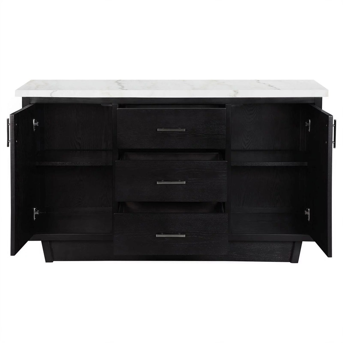 3 Drawer Marble Top Dining Sideboard Server White and Espresso E39870