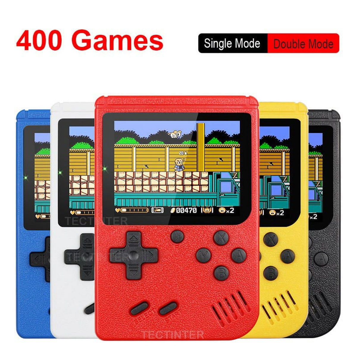 Red mini handheld electronic game console with 3.0-inch color LCD, built-in 400 games P69951