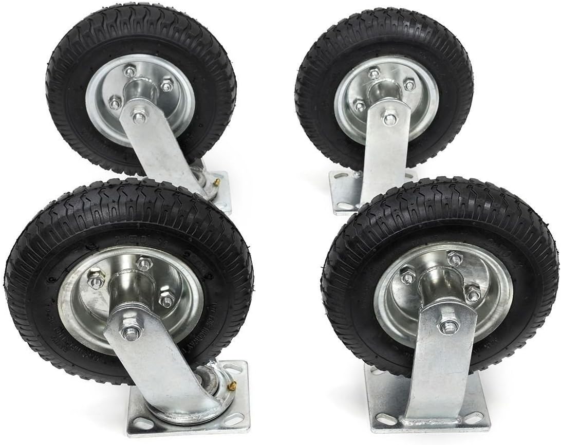 8 Pneumatic Caster Set of 4 Heavy Duty 2 Swivel 2 Rigid Silver W233548